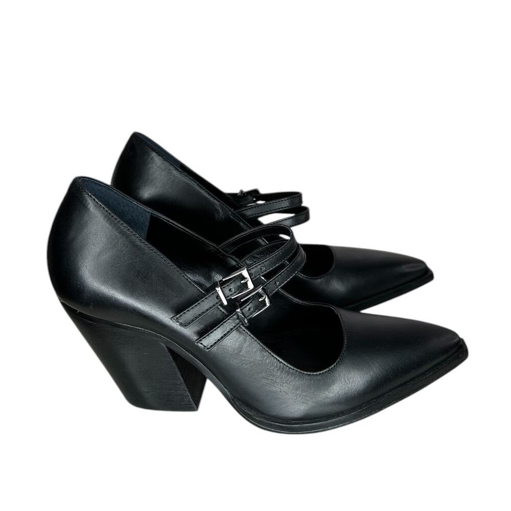 Vince Camuto Dahlein Block Black Leather Heel Point Toe Heels Pumps Size 8